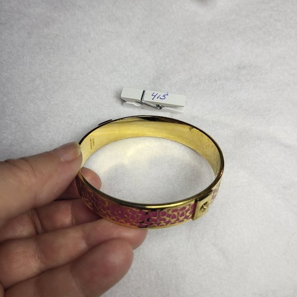 Coach Gold Pink Metal Bangle Bracelet 1/2" Wide Stamped .......415 - Picture 3 of 9
